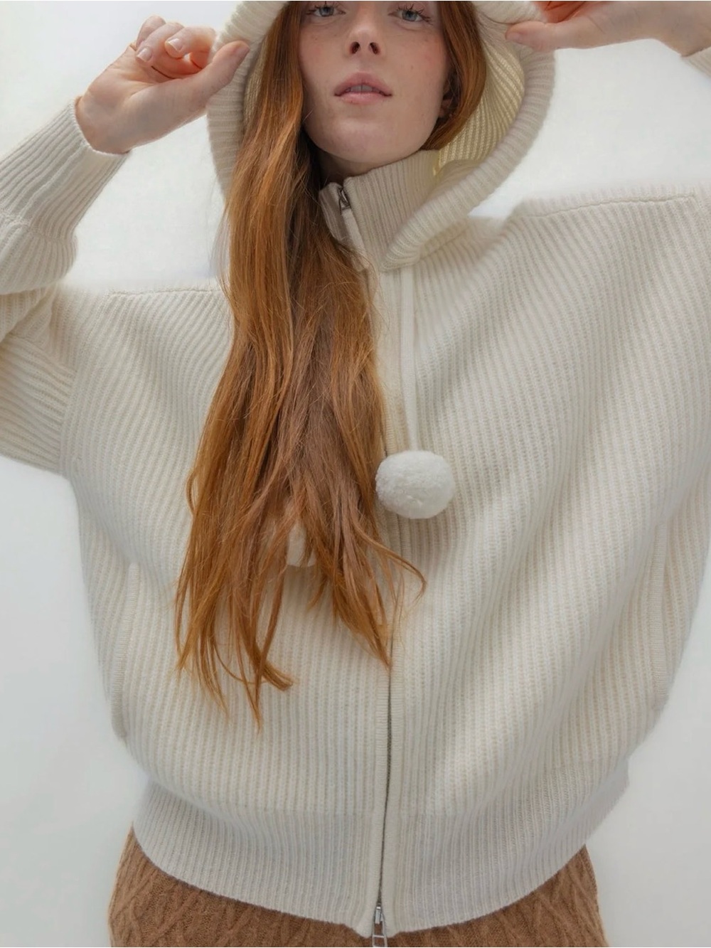 NakedCashmere Ivory Zip-Front Hooded Sweater size M NWT - Picture 3 of 16